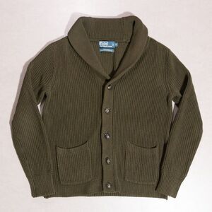 VTG Polo Ralph Lauren Olive Green Shawl Collar Knit Cardigan Sweater Men's Small